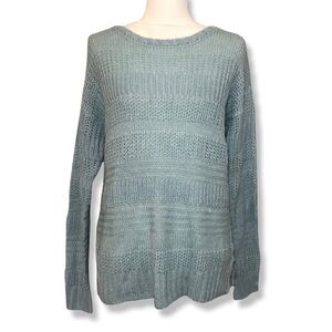 NWT Aqua Light Blue St. John’s Bay Open Knit Pullover Sweater Petite New Womens